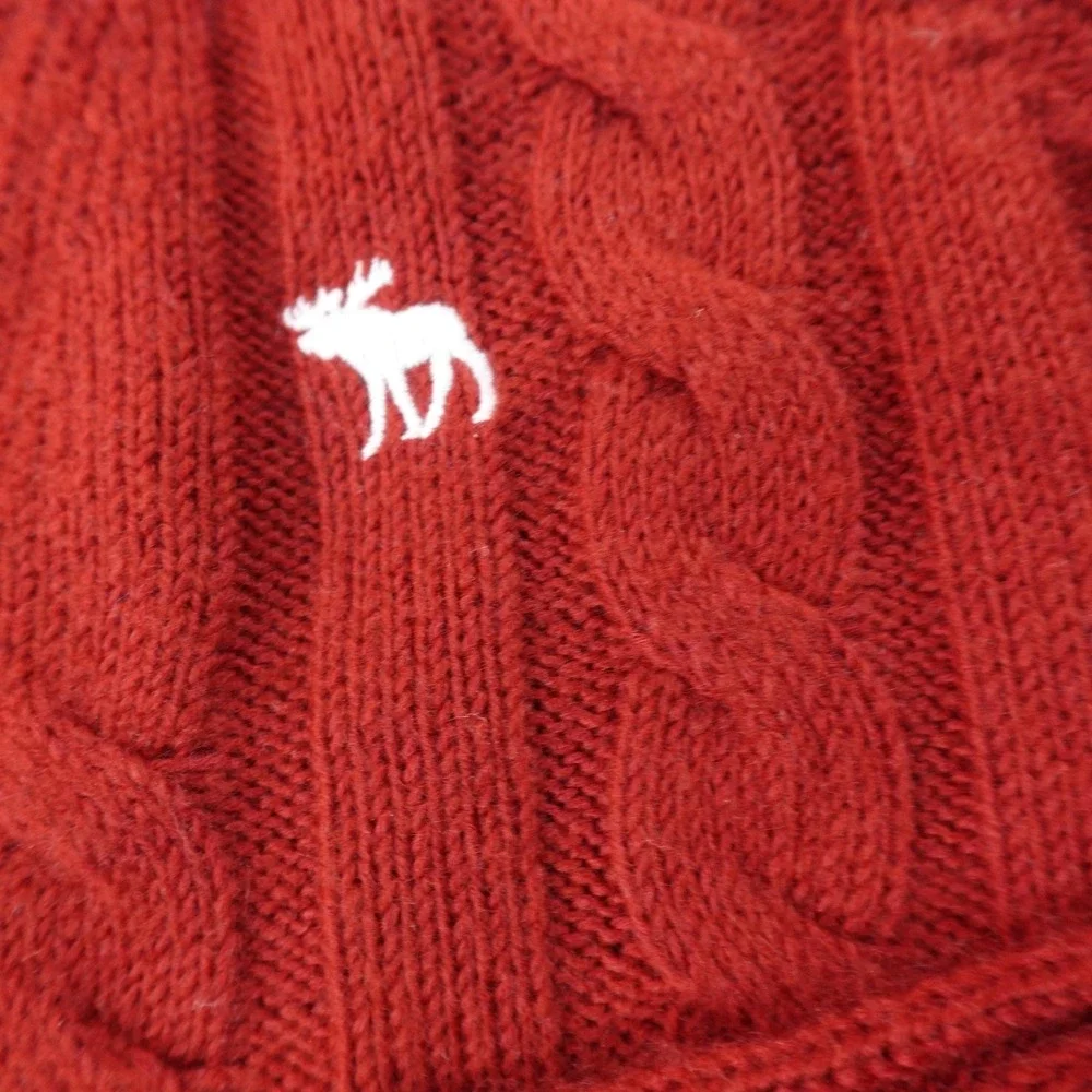 Abercrombie Fitch Sweater Womens S Red Cable Knit V Neck Pullover Moose Logo Y2K - Picture 4 of 10